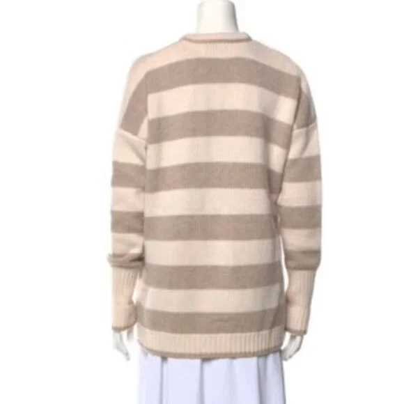 La Ligne Martha Cardigan Size Small Striped Wool Cashmere Sweater Nude Tan - Picture 4 of 11
